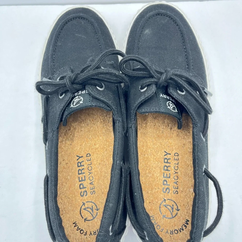 Sperry Women’s Size 10 Pier Wave Boat Platform Sneakers Casual black/white